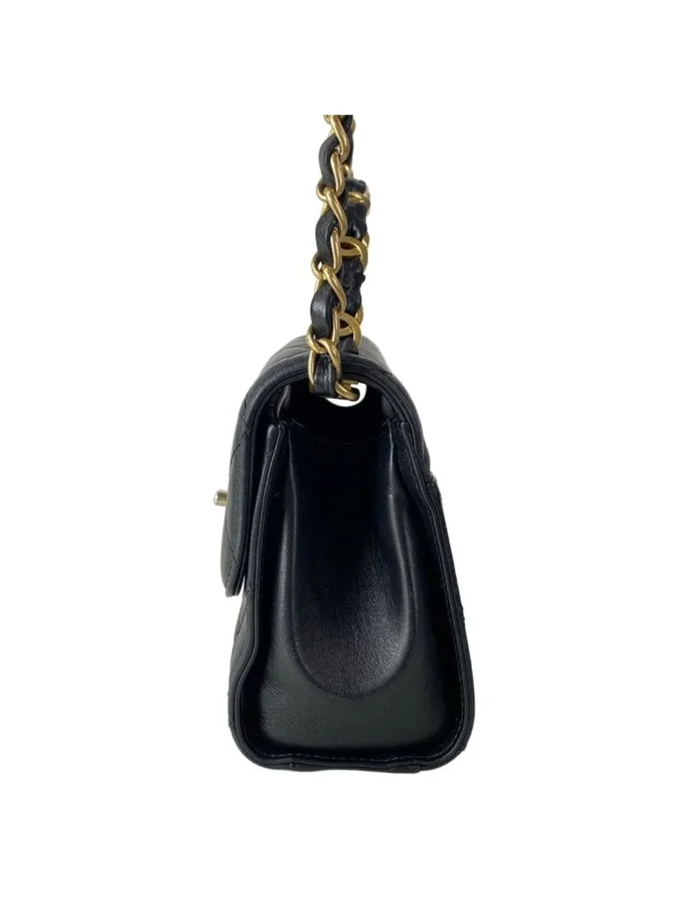 Chanel Shoulder Bag Top Handle Mini Flap Bagmatelasse Black Matte Gold 2-Way